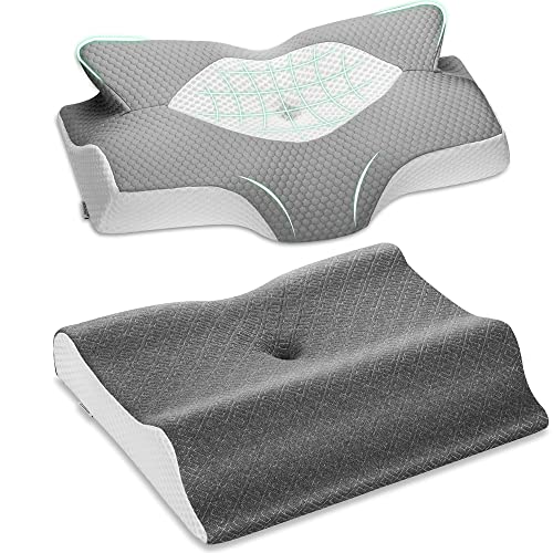 Elviros Cervical Memory Foam Pillow, Contour Pillows for Neck and Shoulder Pain, Ergonomic Orthopedic Sleeping Neck Contoured Support Pillow for Side Sleepers, Back and Stomach Sleepers