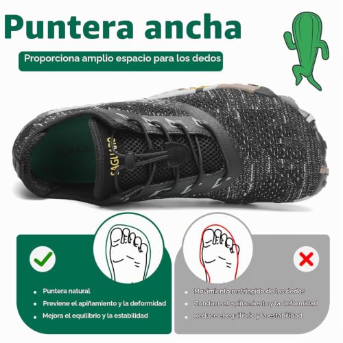 Miniatura 2 de Saguaro Barefoot Zapatillas De Trail Hombre Mujer Zapatos De Deporte Transpirable Antideslizante Calzado Minimalistas Negrogris 39 Eu