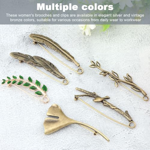 Image of 6 Pcs Large Safety Pins, Unique Styling Design Vintage Chic Brooch Pins Decorative Safety Pin-s for Clothing Giant Retro Sweater Lapel Pins Vintage Brooch Pin-s for Women(Color:Bronze)