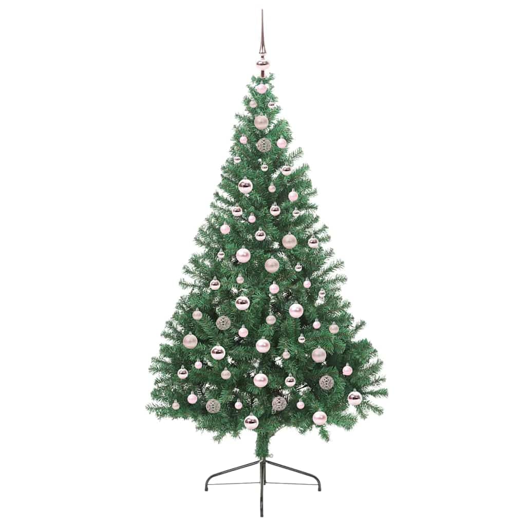 Sztuczna podświetlana choinka zielona, 210 cm, PCW, z 300 diodami LED o ciepłej białej barwie, 8 trybów, do użytku wewnątrz i na zewnątrz, łącznie z dekoracją