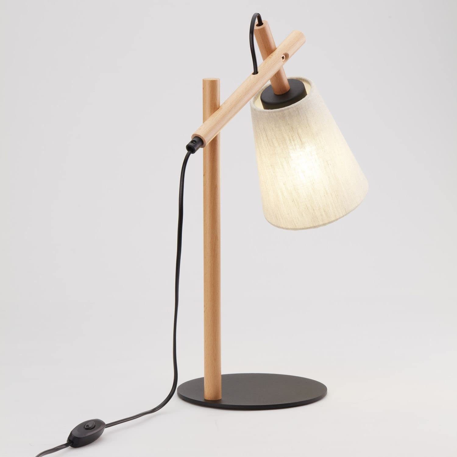Lampada da tavolo VAIO in legno e lino grigio-marrone E27 interruttore su cavo A: 46cm camera da letto soggiorno comodino lampada da tavolo lampada da interno ufficio