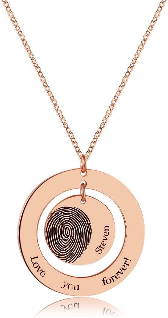 Personalized Fingerprint Necklace with Handwritten Signature Engraving & Photo Projection Pendant - Unique Custom Jewelry Gift for Loved Ones