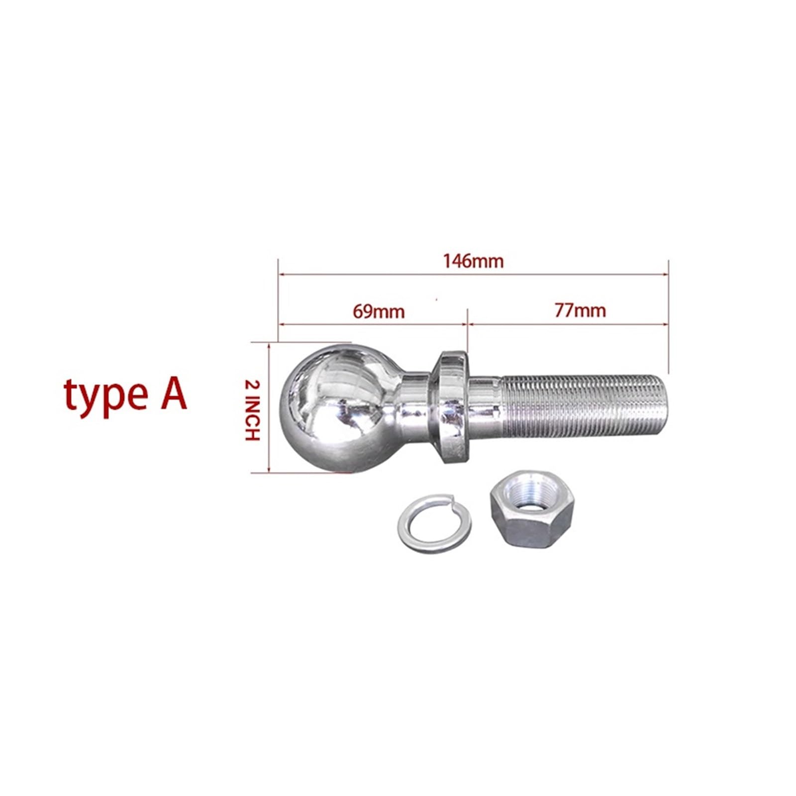 Attacco per rimorchio, Speciale Allungamento Cromato Gancio Di Traino Sfera Di Traino 50mm 2 POLLICI Shank Dia Accoppiamento Parti Del Rimorchio RV Camper Caravan Accessori,per camion, barche, roulot
