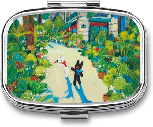 うさぎ 犬 油絵 キャラクター 人気 ピルケース 薬ケース 2段分割 長方形 ケース 薬入れ 錠剤ケース 習慣薬箱 サプリメントケース サプリケース 軽量 耐久性 飲み忘れ防止 携帯型 コンパクト