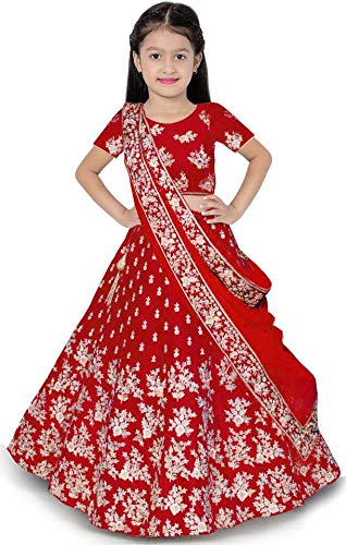 Girls Taffeta Satin Semi-stitched Lehenga Choli