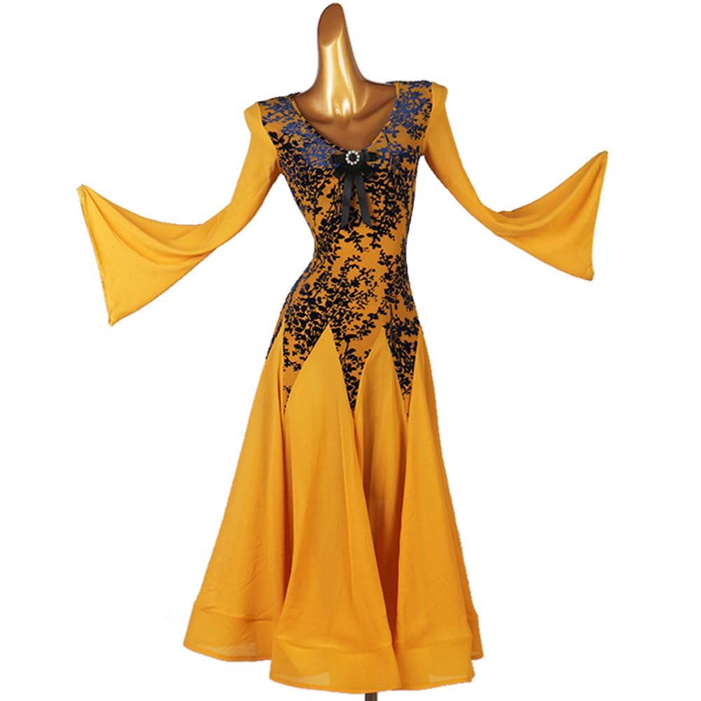 Spódnica w kształcie litery A do sali balowej Strój treningowy na bankiet z długim rękawem Sukienka do tańca walca w stylu narodowym dla kobiet Strój do tańca flamenco