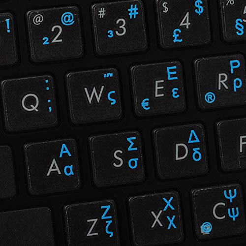 Etiquetas para teclado griego transparentes con letras azules