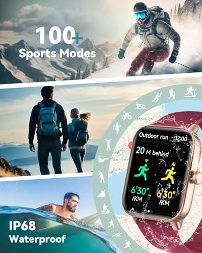Image of Quican Smart Watches for Women, Compatible for iPhone and Android Phones | 1.8 inch Fitness Tracker Watch, Waterproof, Calling, Heart Rate /Sleep Monitor, Alexa, Gifts for Women, Silicone Band, Red