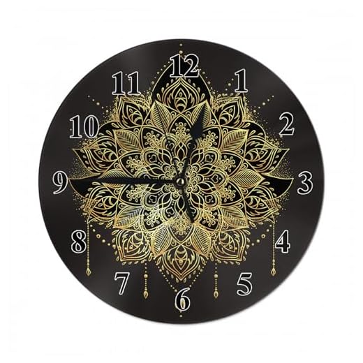 LoLo UoUo Ethnic Art Lotus Flower Wall Clock Indian Paisley Boho Magic Symbol Patterned Farmhouse Unique Large Clock Wall Battery Operated Silent Non-Ticking Decoration, 10 Inch, A1229
