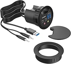USB 3.0 HUB | ineo | 4 Ports | 2X USB-C | 2X USB-A | Audio I/O | Einbau in 60mm Schreibtischloch | Kabellänge 150cm | Staubschutzabdeckung | Einbauring 80mm | THC06VI