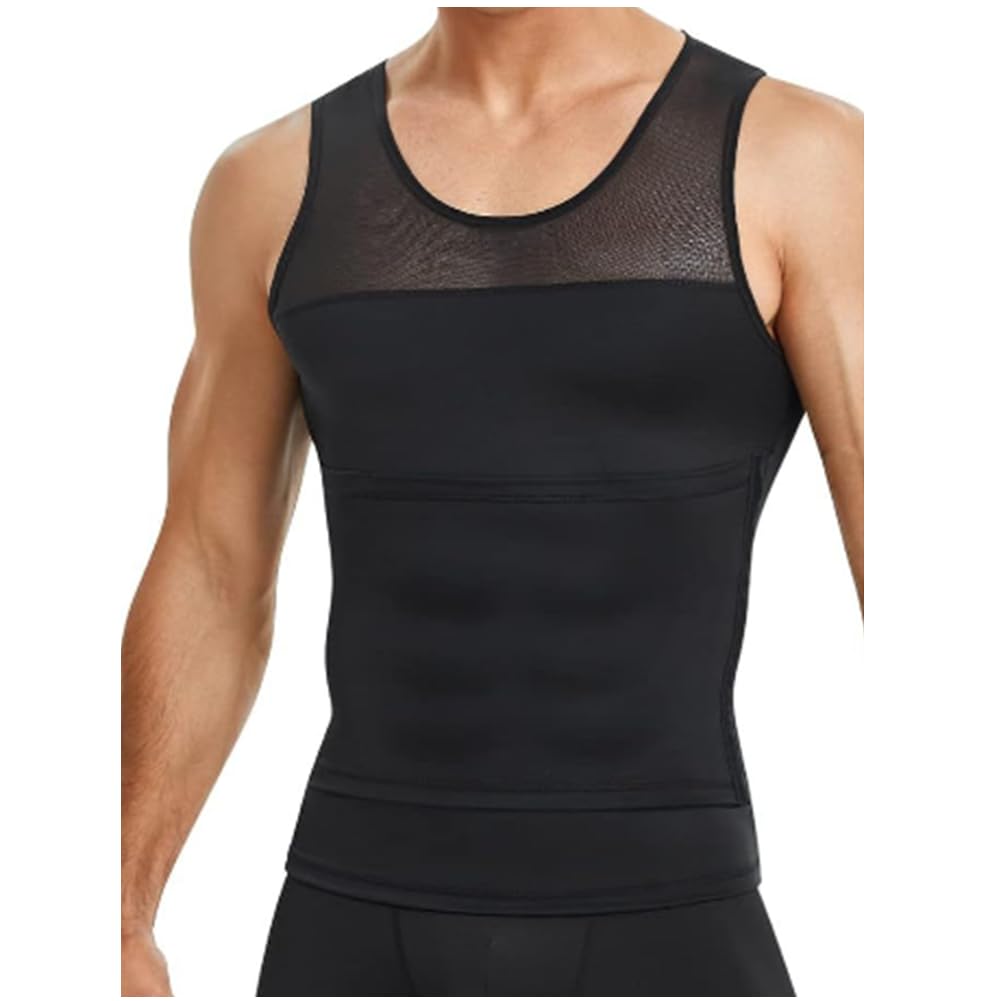 Herren Schlank Body Shaper Weste Bauch geformt Control Panel Kompression Tank Top(Schwarz-Groß