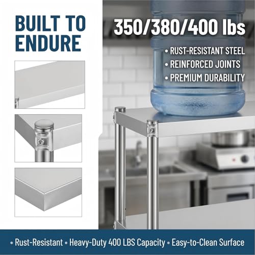 Image of KUARBARR Stainless Steel Over Oven Shelf 12 x 36 Inch, Commercial 2 Tier Metal Over Table Shelf, 91 x 30 x 60 cm, 380 lbs Capacity for Restaurant, Kitchen, Garage & Workshop