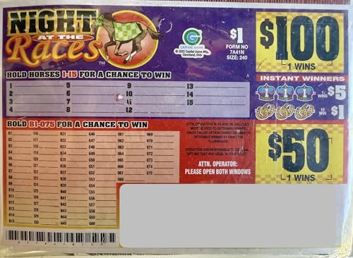 Night at The Races $100 Bingo Pull Tab Game Seal Card Horse Race