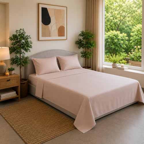 Image of Linen Home Cotton Percale Flat Bedsheet Set King Size Light Taupe