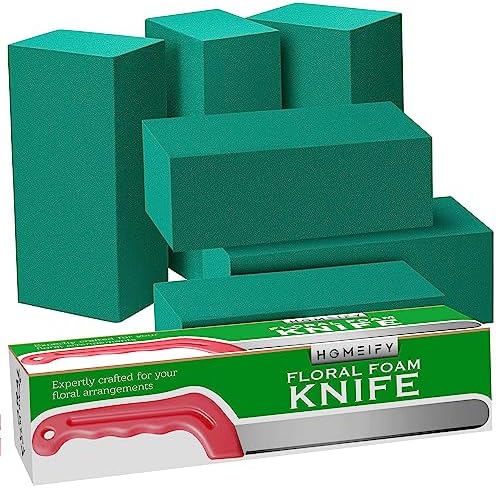 Pack of 6 Wet & Dry Floral Foam Blocks + Floral Foam Knife for Fresh and Artificial Flower Arrangements, Flower Foam Blocks for Plant Decorations & Crafts (Large 7.8"L x 3.4"W x 2.6"H)