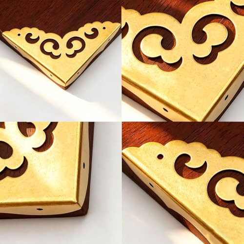 Image of 4pcs Metal Corner Protectors Solid Brass with Victorian-Inspired scrollwork Pattern Brackets Vintage Furniture Corner Protector Edge Guard for Table Desk Cabinet with Screws (Bronze)