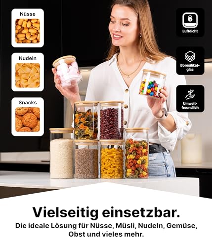 Deco haus® Vorratsgläser mit Deckel luftdicht + Etiketten [8er KOMBI SET] - Für Müsli, Cornflakes, Mehl & co. - Vorratsdosen Glas mit Deckel Aufbewahrungsglas - Aufbewahrungsbox Küche Vorratsglas