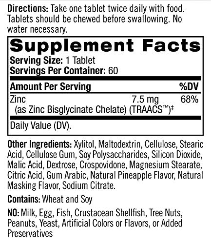 Natrol High Absorption Zinc, Supports Immune Health And Cellular Metabolism With Absorbsmart™ Technology, Pineapple Flavor, Chewable Tablets, 60 Count #TOP2