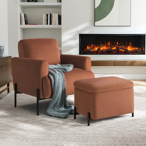 Studio Living® Connor 24" Small Storage Ottoman, Modern Boho, Matte Black Metal Legs, Velvet Fabric, Rust by Studio Living - Image 7