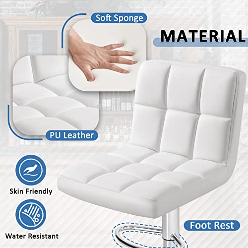 Image of Homall Bar Stools Modern PU Leather Adjustable Swivel Barstools, Armless Hydraulic Kitchen Counter Bar Stool Extra Height Square Island Barstool with Back Set of 4 (Leather, White 4 Pcs)
