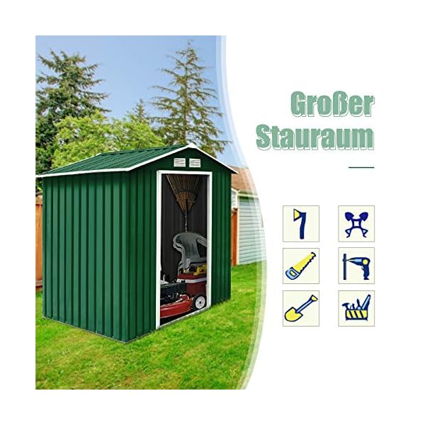 GOPLUS Metall Gerätehaus 213 x 127 x 185 cm, Gartenhaus mit Schiebetür & Fundament & Fenster, Geräteschuppen für Geräte… – Bild 3