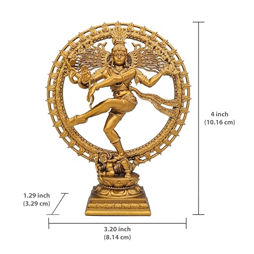 Image of MurtiHome Nataraja Statue, Natraj Murti, Shiva The Cosmic Dancer Idol | 10.16 cm Tall Small Gold Color Figure Made From UV Resin, Crafted by 3D Printer for Car Dashboard, Home, Office, Gift