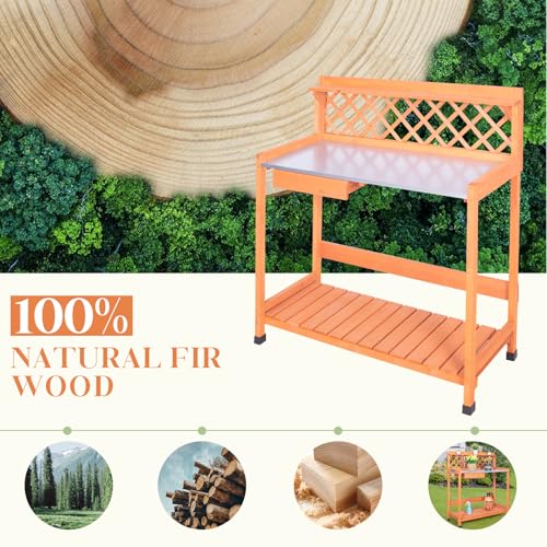 Outdoor-Potting-Bench-Wooden-Gardening-Work-Station-Planting-Table-with-Metal-Tabletop-Drawer-Storage-and-Hooks Outdoor Potting Bench Wooden Gardening Work Station Planting Table with Metal Tabletop Drawer Storage and Hooks