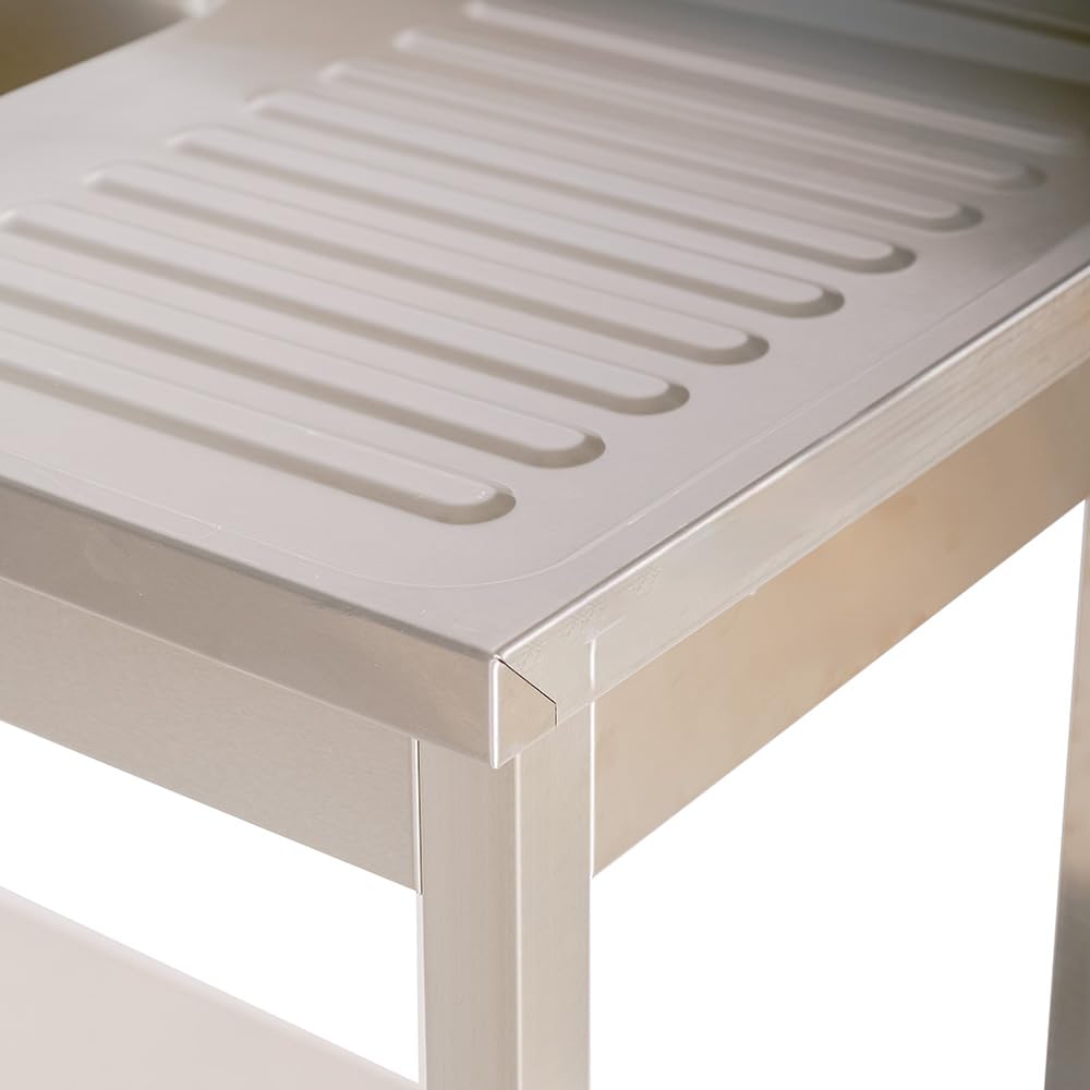 Cleiton® Fregadero de Acero Inoxidable de 2 Senos con Escurridor Derecha 1400x700x850 mm Desmontable | Pica Industrial con patas | Pila Lavadero
