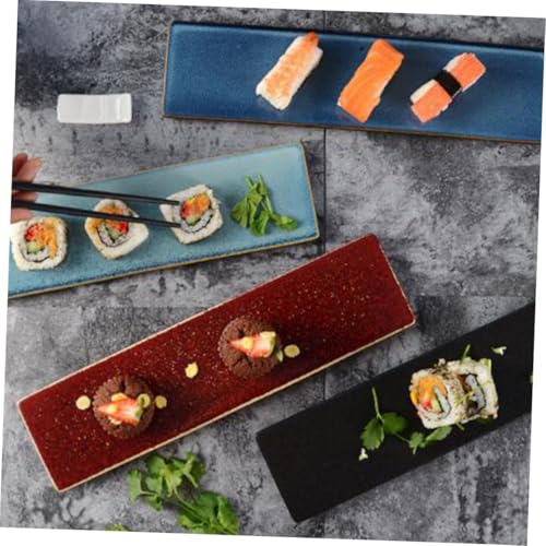 Plato japonés largo de cerámica azul para sushi y aperitivos miniatura 4