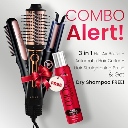 Image of Urban yog Hair Styling Combo|Hot Air Brush,Automatic Hair Curler & Straightening Brush|3-in-1 Dryer,Volumizer,Curler,Straightener|Ceramic Coating,Anti-Scald|Salon Quality at Home,Black,1200 Watts
