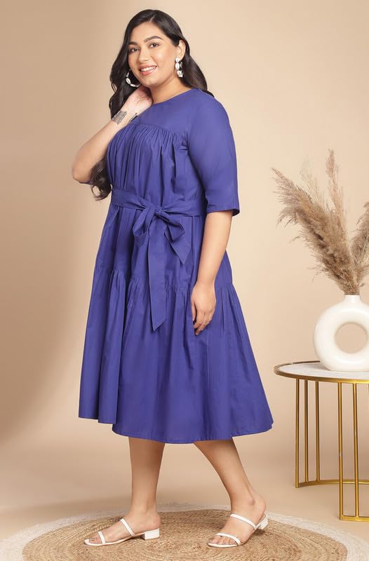 Image of Janasya Women's Poplin Fit and Flare Midi Dress