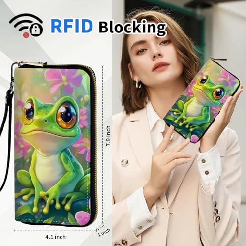 Women's Wallets,PU Leather Wristlet Wallet for Women,Card Holder Organizer Ladies Clutch with Zipper & Phone Holder-Lovely Frog2
