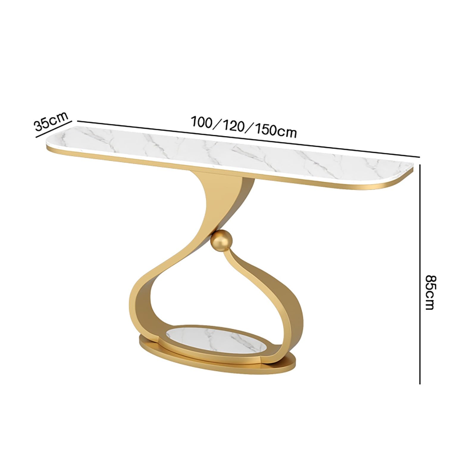 Elegante consolle stretta per piccoli spazi, mobile moderno in pietra con angoli arrotondati e robusto telaio in ferro, ideale per ingresso, corridoio, soggiorno