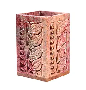 Avinash Handicrafts Soap Stone Carved Square Pen Stand 4x2.5 inch (6.2cm X6.2cm X10cm)