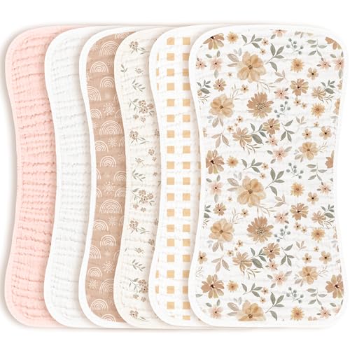 Image of Konssy Muslin Baby Burp Cloths Sets for Unisex- 6 Pack Large 100% Cotton Burping Clothes for Newborn, Baby Girls and Boys