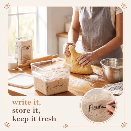 Image of Ziliny 1 Pcs 6 Qt Clear Square Dough Proofing Container with Lid, White | Fits Kitchen Storage and Meal Prep, Dough Proofing Bucket Clear with Red Scale, Commercial Grade, Home and Restaurant Use