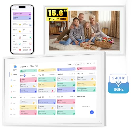 NEWYES Calendrier Numérique Mural 15 Pouces, Organisateur Familial 2026 Semainier Sync Wi-Fi, Tableau Récompense Enfant, Cadre Photo Numérique Connecté...