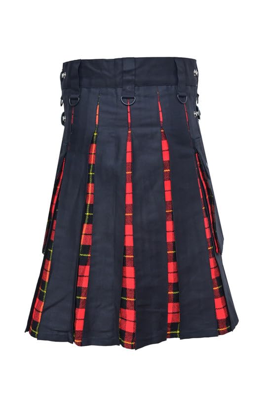 Scottish Kilts for Men - Hybrid Men's Kilt with Black Cotton and Acrylic Wool Tartan Pleats, Sizes 30-70 Including Plus Sizes3