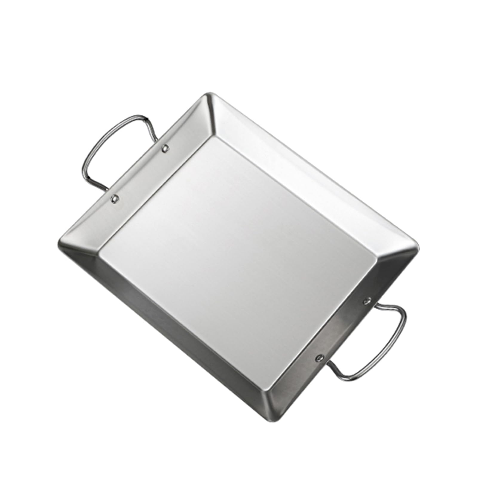 SVRITE Padella per paella spagnola in acciaio inox, con doppio manico, piatto da portata per snack, sushi, wok per casa, ristorante, commerciale, 3 misure (argento, L)