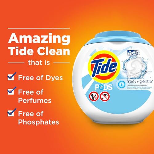 Image of Tide PODS Free and Gentle, Laundry Detergent Soap PODS, HE, 96 Count - Unscented and Hypoallergenic for Sensitive Skin, Free and Clear of Dyes and Perfumes