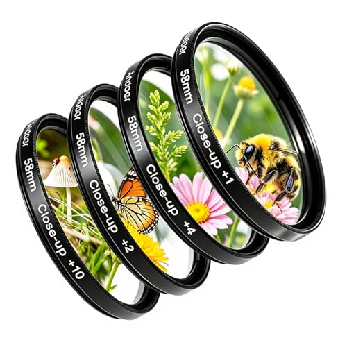Andoer 58mm Macro Close-Up Filter Set +1 +2 +4 +10 with Pouch for Nikon Canon Rebel T5i T4i EOS 1100D 650D 600D DSLRs
