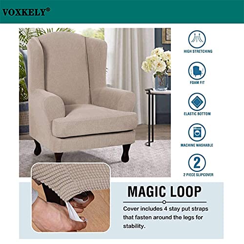 Jacquard Wing Stoel Hoes Fauteuilhoezen Sofa Cover Stretch Wing Stoel Hoes voor Fauteuils Wingback Stoelhoezen (Beige) - Image 3