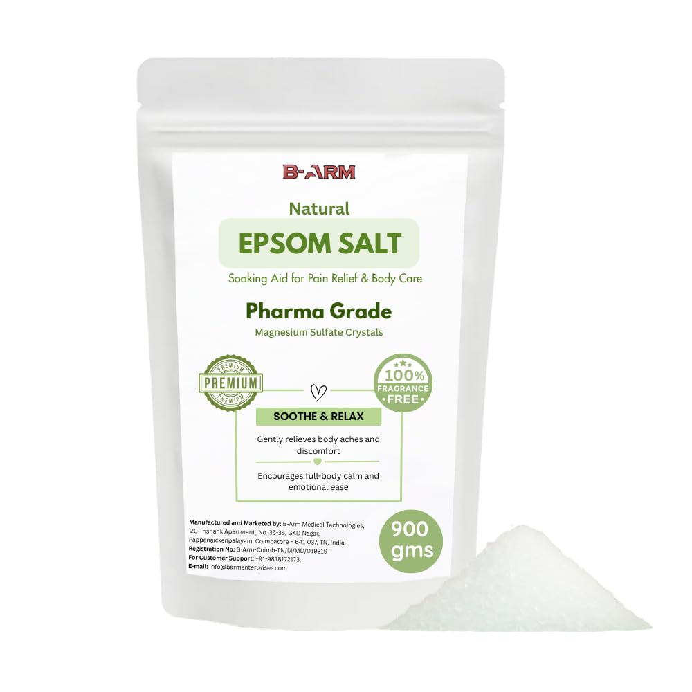 B-Arm USP/Pharma Grade Epsom Salt(900g) for Bath, Foot Soak, Muscle Pain Relief, Skin Care| 100% Natural, Unscented, Easy Dissolve Magnesium Sulfate Crystal salts for bath, Dry Skin, Swelling