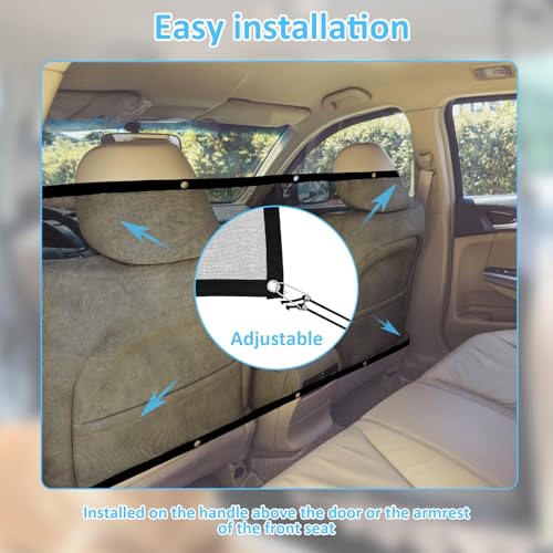 2 Stück Hundegitter Auto 115x63cm Hundenetz Auto mit Verstellbarem Seil Haken Hunde Sicherheitsnetz Hundenetz Universal Hundegitter für Kombis LKWs PKWs