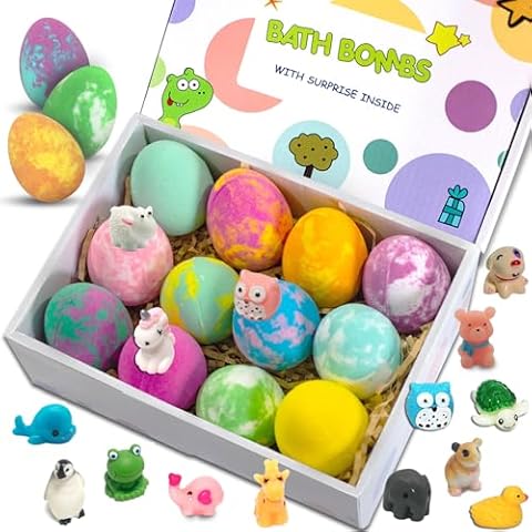 Bath Bombs for Kids with Toys Surprise Inside, Kids Bath Bombs Gift for Birthday Christmas, 12 Pcs Children Bubble Bath Fizz Dino Egg Gift Set for Mother Day and Party Favor for Girls and Boys Cover