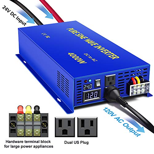 Xyz Invt 4000 Watt Pure Sine Wave Inverter 24V Dc To 110V 120V Ac, Surge 8000W Car Power Invert Surge 8000W Power Converter For Solar System. (4000W 24V) #TOP4