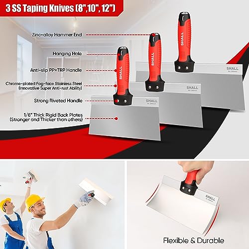 Shall SH260001AE Drywall Knife Set, 7 Pcs Stainless Steel Drywall Hand Tool Kit Includes Putty Knife thumb #2