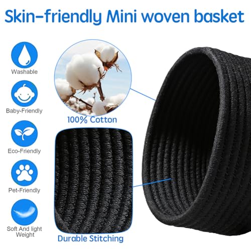 Image of 2-Pack Small Woven Storage Baskets, 7.5 Inch Round Cotton Bins for Organizing Jewelry, Desk Accessories and Baby Items