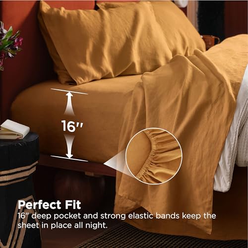 Image of Bedsure PureWoven Linen Sheets King Size, Cotton Linen Blend Sheets, 4PCS