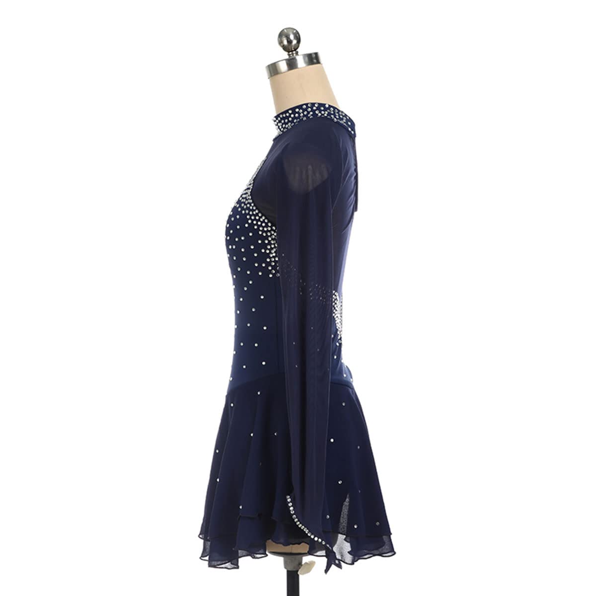 Robe de Patinage Artistique pour Femme Adulte, Jupe de compétition, Strass, col Haut, Manches Longues, Costume pour Fille, entraînement de compétition, athlétisme féminin
